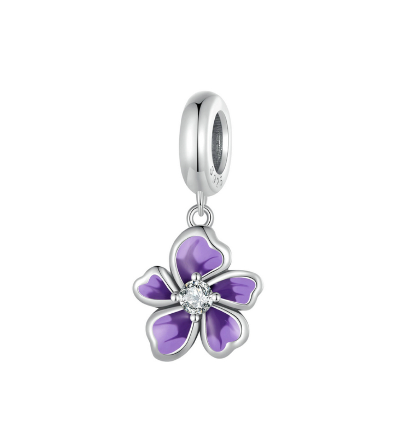 Purple Cubic Zirconia & Sterling Silver Violet Flower Charm