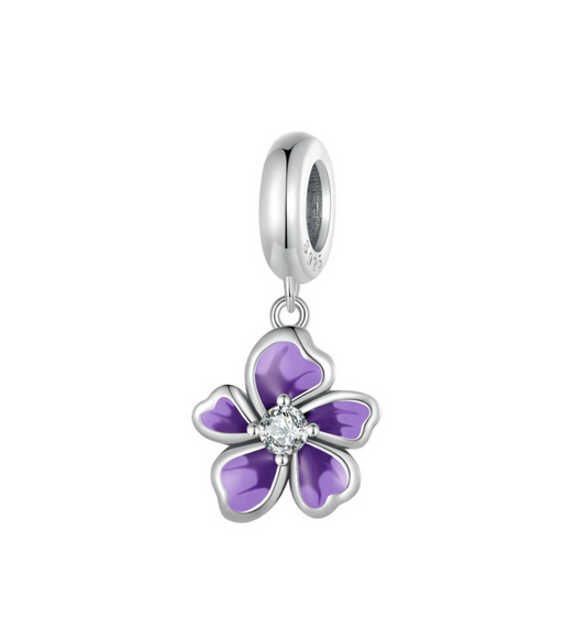 Purple Cubic Zirconia & Sterling Silver Violet Flower Charm