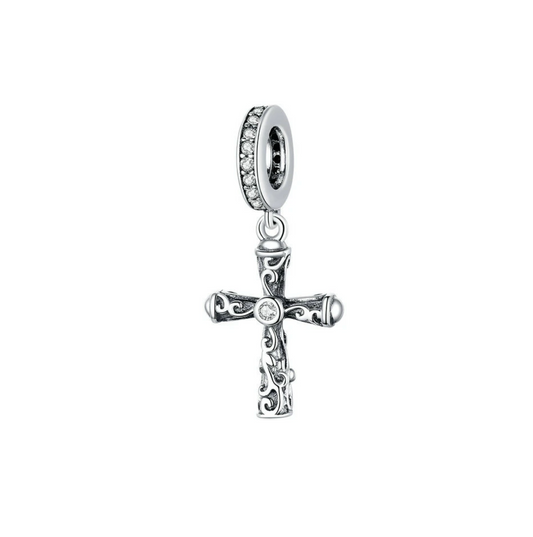 Cubic Zirconia & Sterling Silver Celtic Ivy Cross Charm