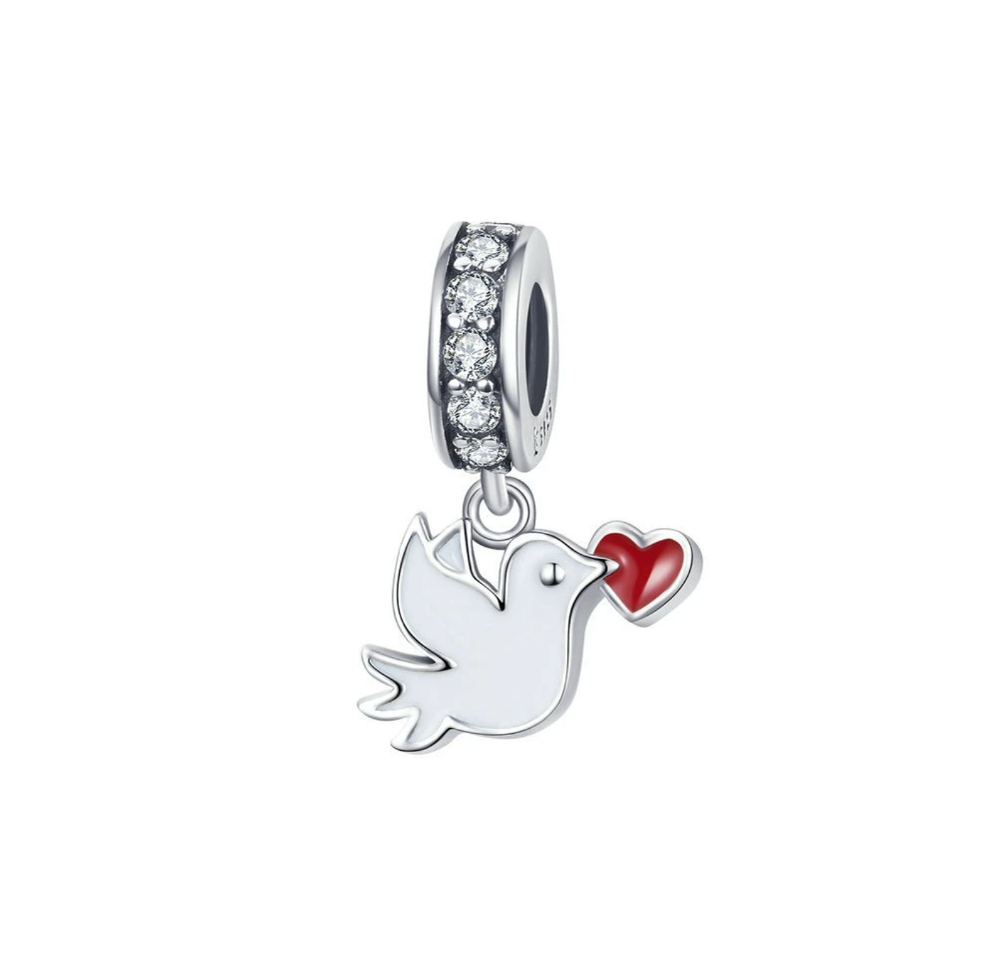 Cubic Zirconia & Sterling Silver Love Dove Charm