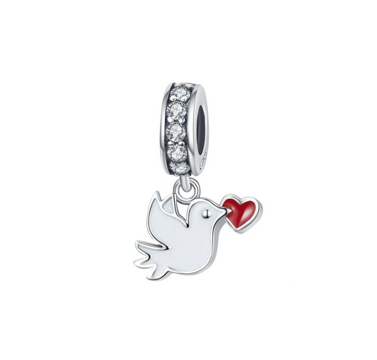 Cubic Zirconia & Sterling Silver Love Dove Charm