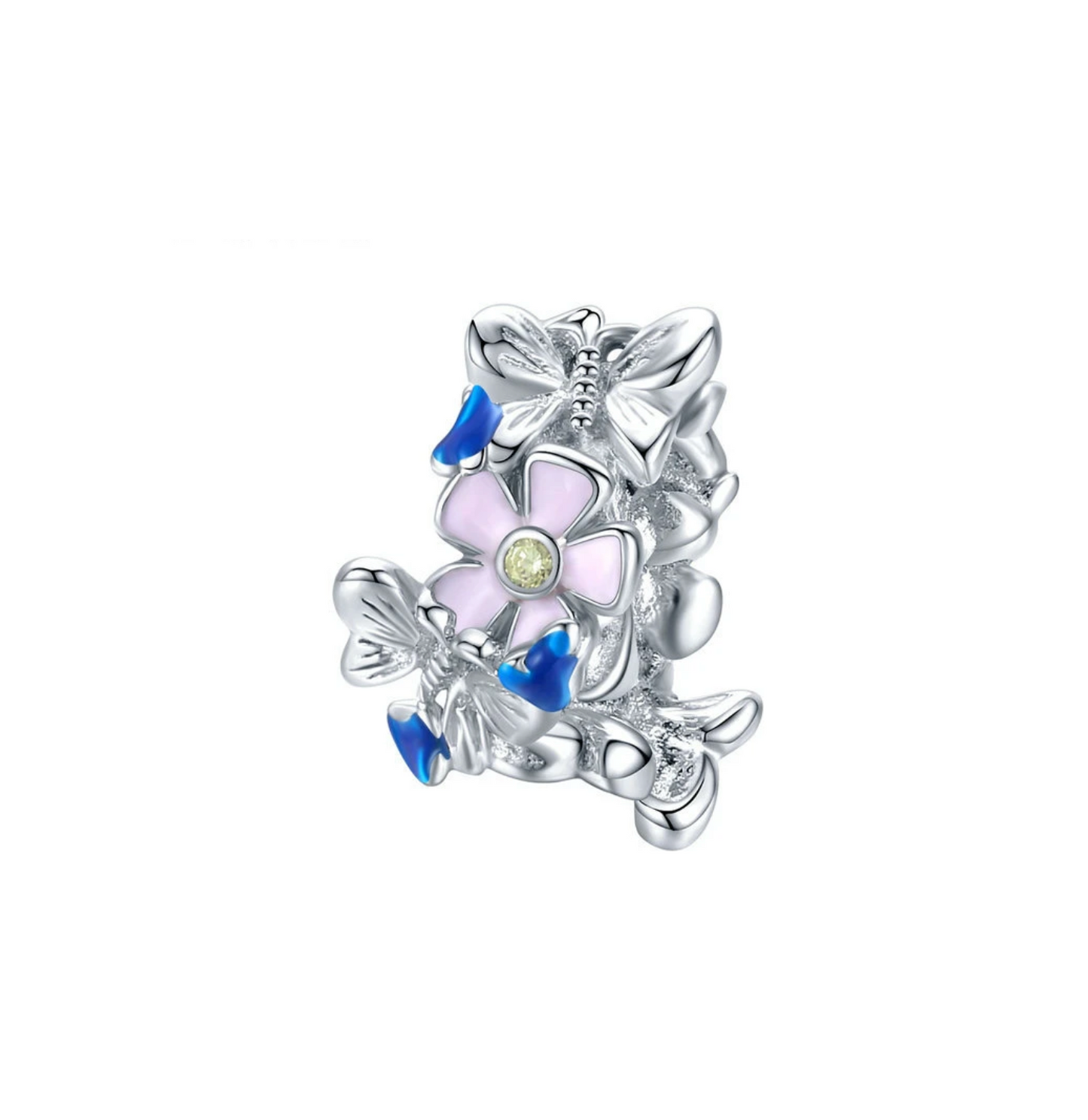 Pink Sterling Silver Butterfly Flower Charm