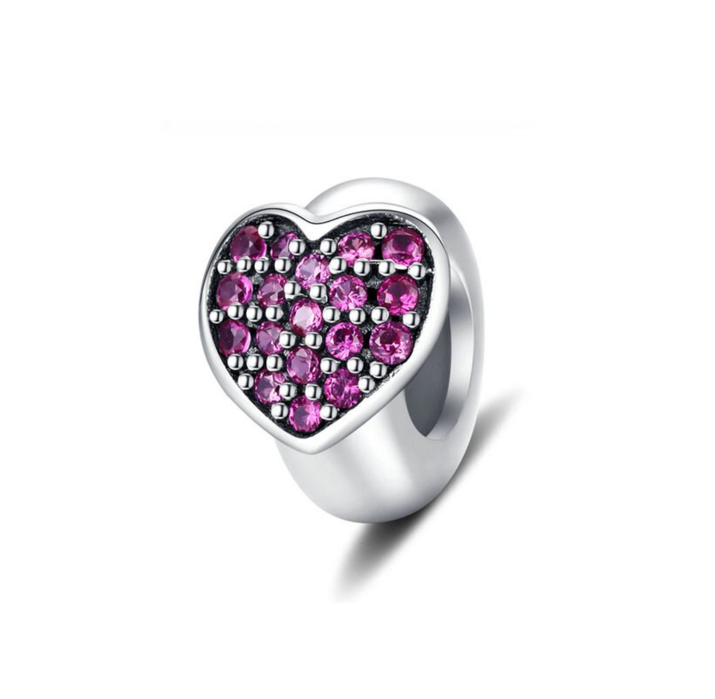 Fuchsia Cubic Zirconia & Sterling Silver Heart Charm