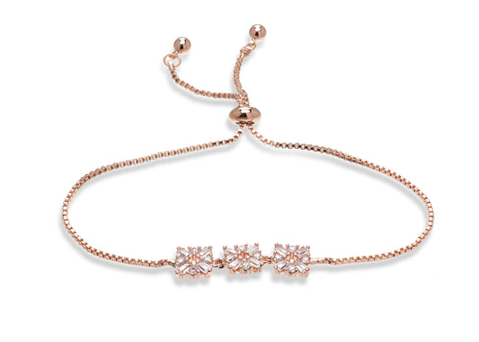 Rose Gold Clear Swarovski Crystal Floral Adjustable Bracelet