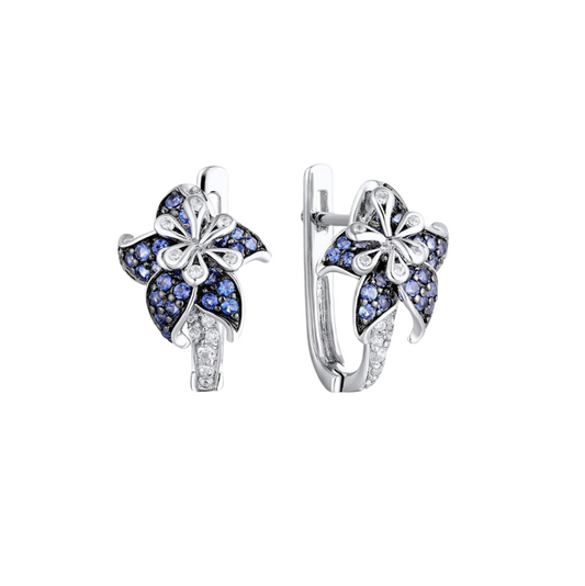 Silvertone Blue Cubic Zirconia Lily Leverback Earrings