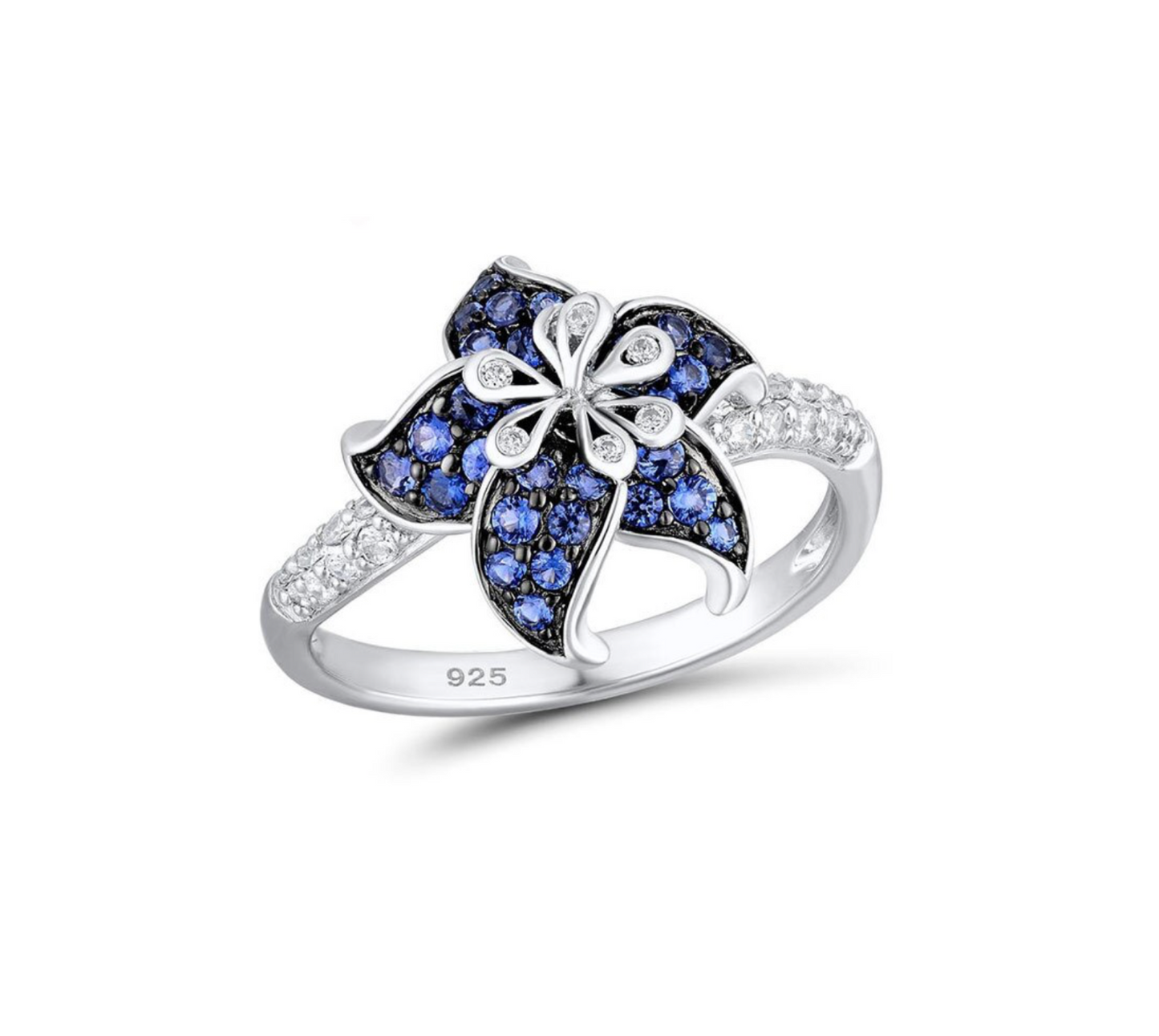 Silvertone Blue Cubic Zirconia Lily Ring