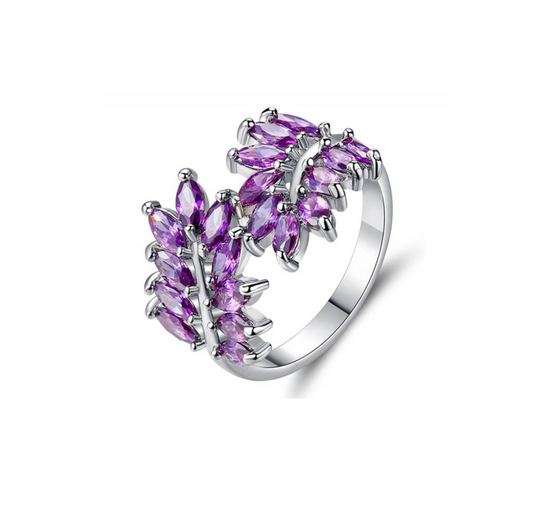 Purple Cubic Zirconia Leaves Crossover Ring