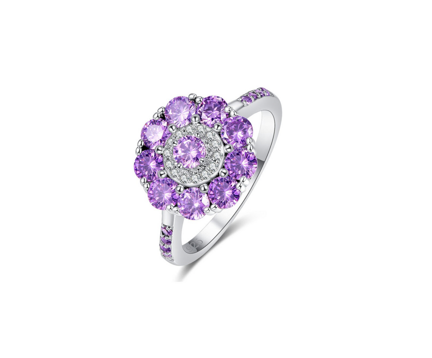 Purple Cubic Zirconia Flower Ring