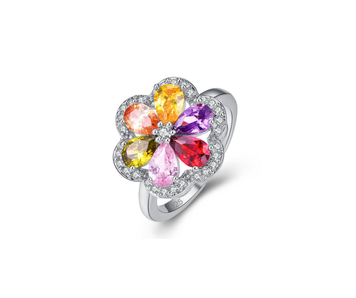 Multi Colored Cubic Zirconia Flower Ring