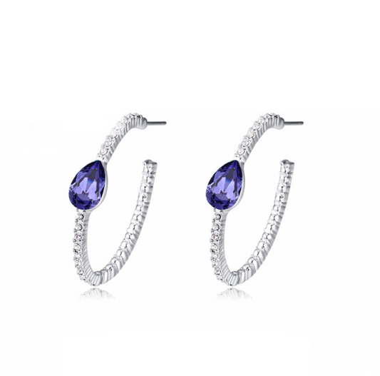 Pave Crystal & Teardrop Hoop Earrings