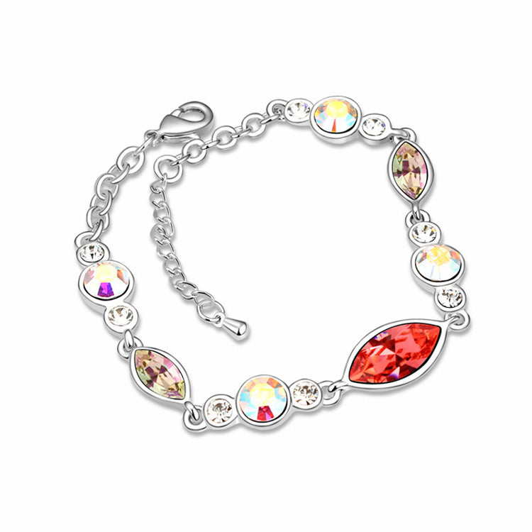 Silvertone Geometric Bracelet with Mix-coloured Swarovski Crystals