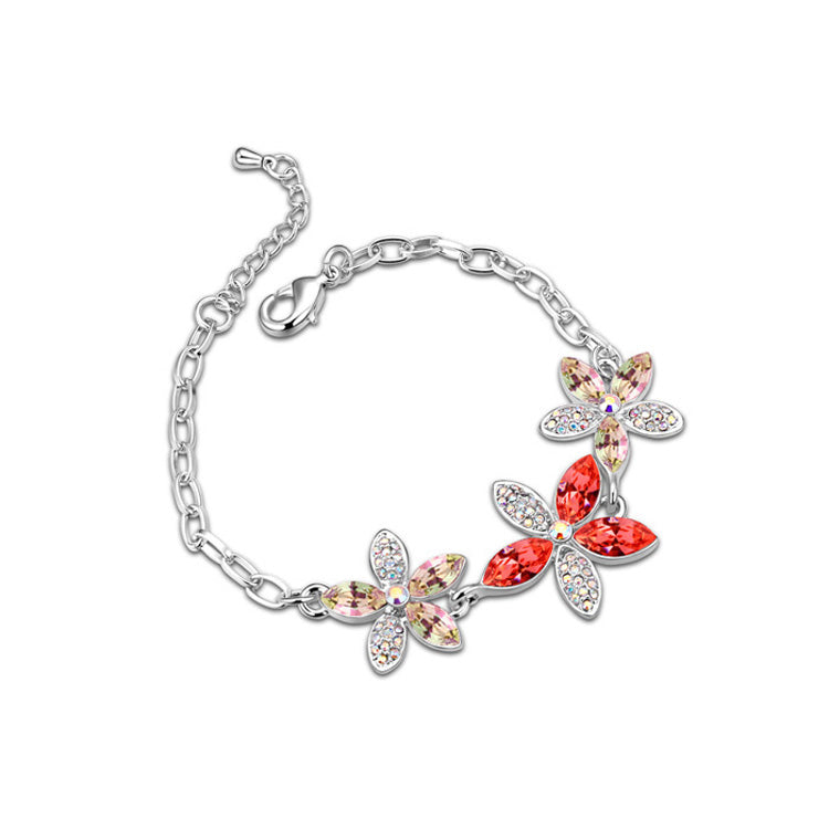 Silvertone Floral Bracelet with Swarovski Crystals