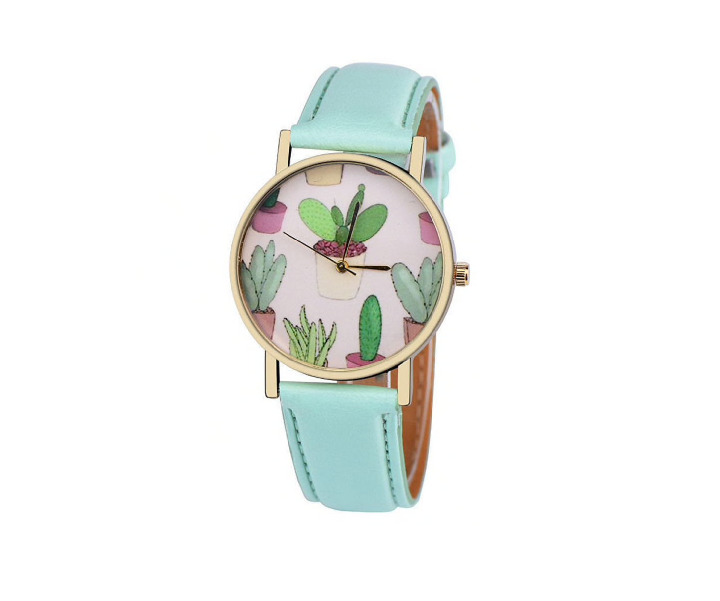 Goldtone Faux Leather Cactus Watch