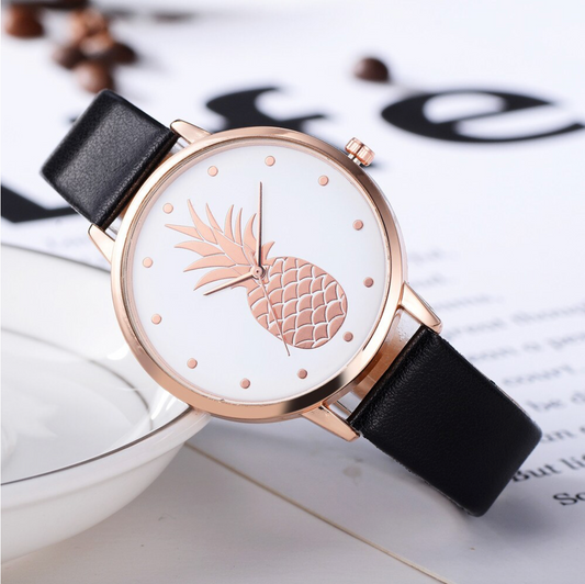 Rose Goldtone Faux Leather Pineapple Face Watch