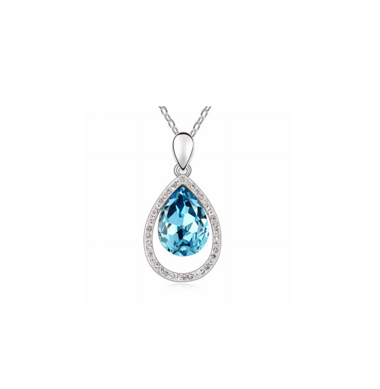 Silvertone Teardrop Pendant Necklace with Swarovski