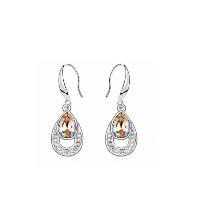 Silvertone Multi-coloured Swarovski Crystals Drop Earrings