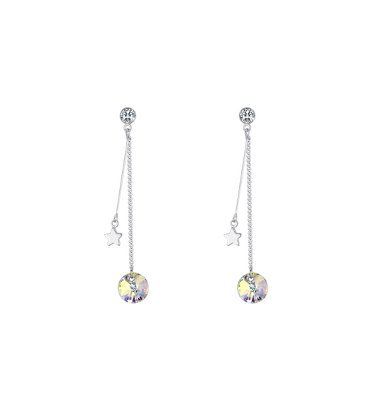 Aurora Borealis Swarovski Crystal Star Chain Drop Earrings