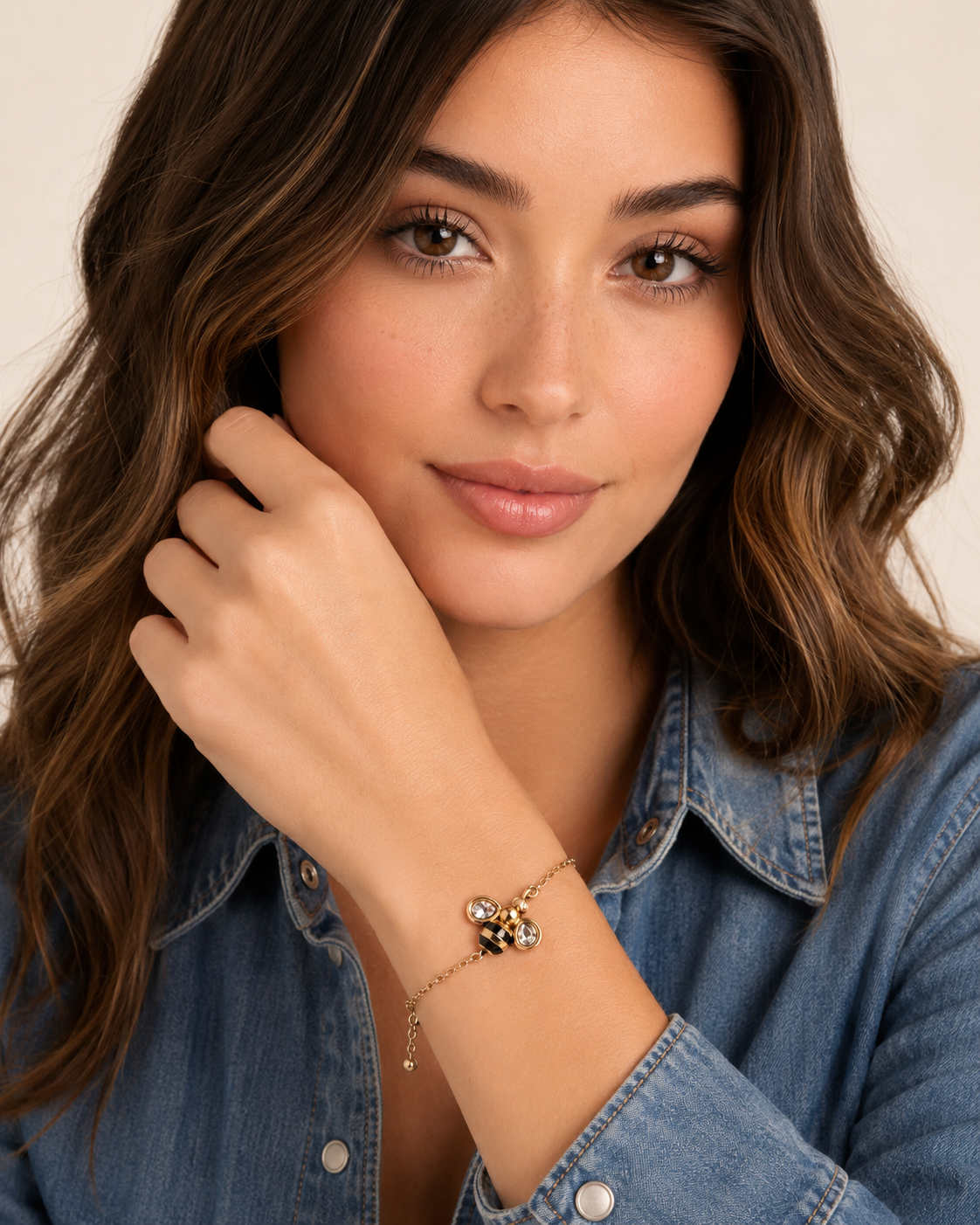 Bee Charm Bracelet – Champagne Gold Satin Finish