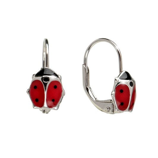 Sterling Silver Geometric Lady Bug Leverback Earrings