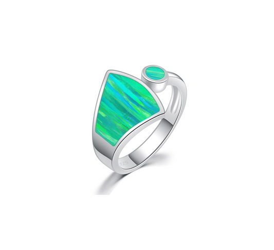 Sterling Silver Green Opal Geometric Ring