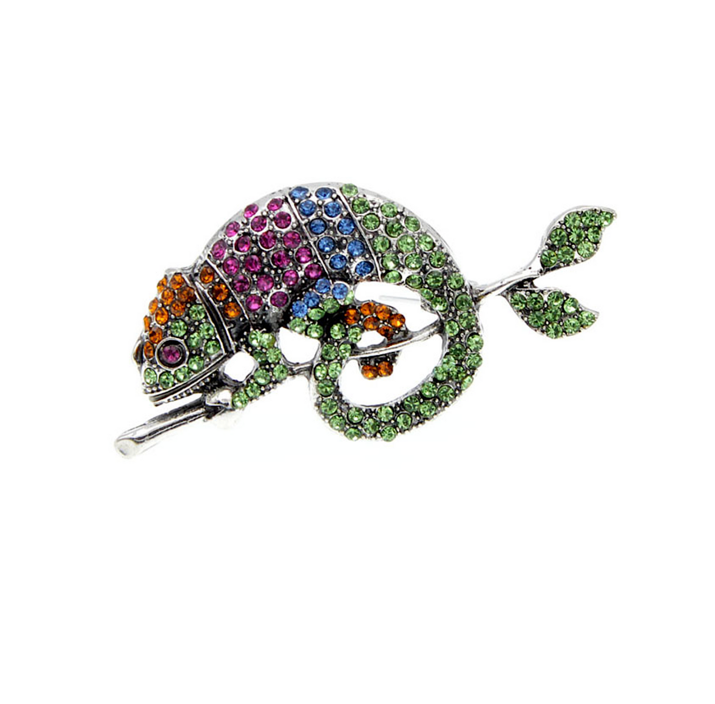 Multicolor Crystal Chameleon Brooch