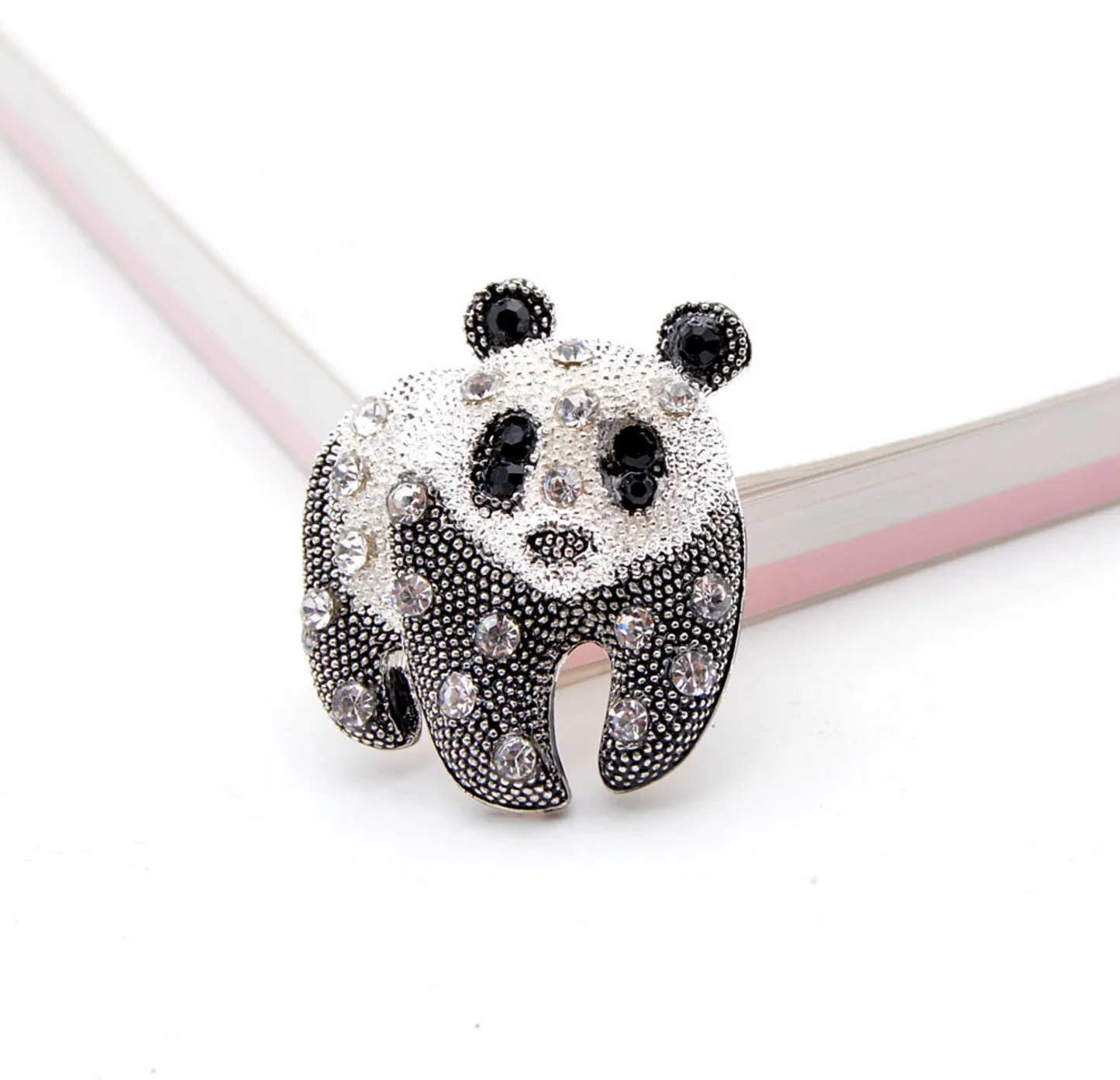 Black White Crystal Pave Panda Brooch