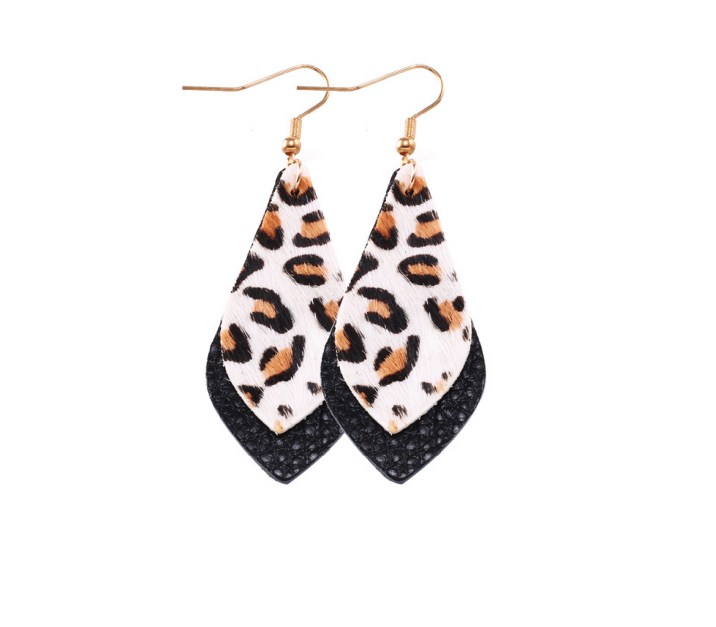 Black Goldtone Leopard Layered Teardrop Earrings