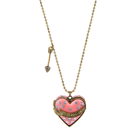 Brass Toned Pink Locket Necklace