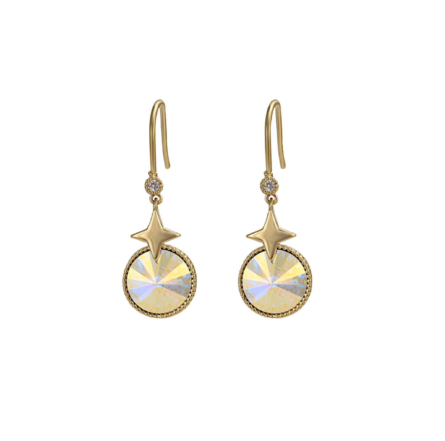 Goldtone Aurora Borealis Swarovski Crystal Star Drop Earrings