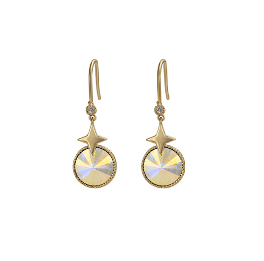 Goldtone Aurora Borealis Swarovski Crystal Star Drop Earrings