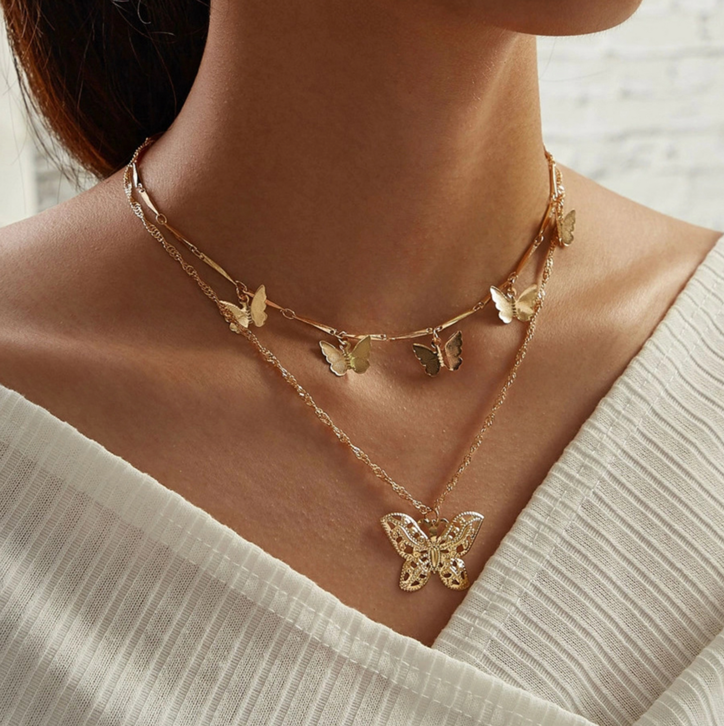 Goldtone Layered Butterflies Necklace