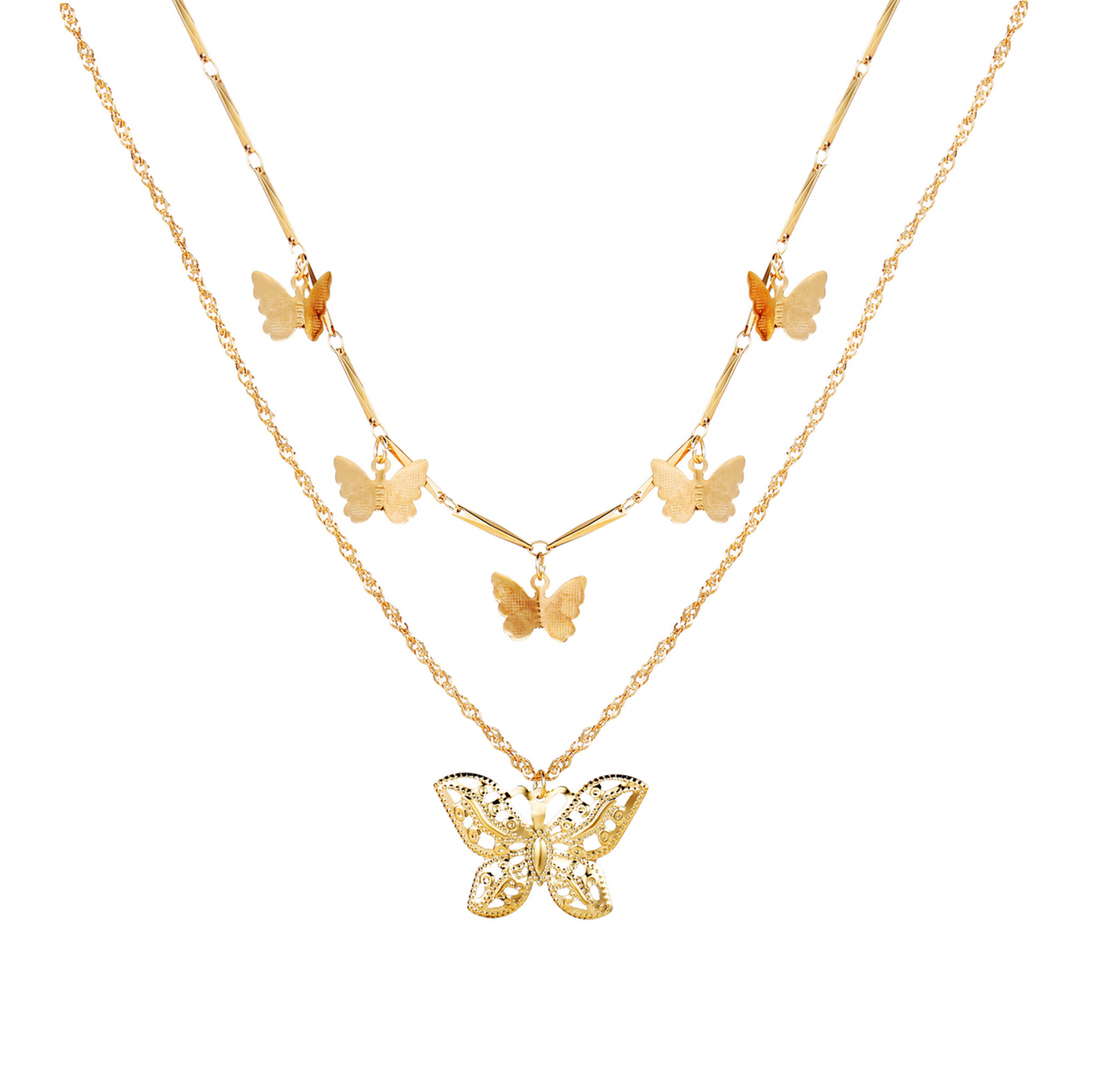 Goldtone Layered Butterflies Necklace