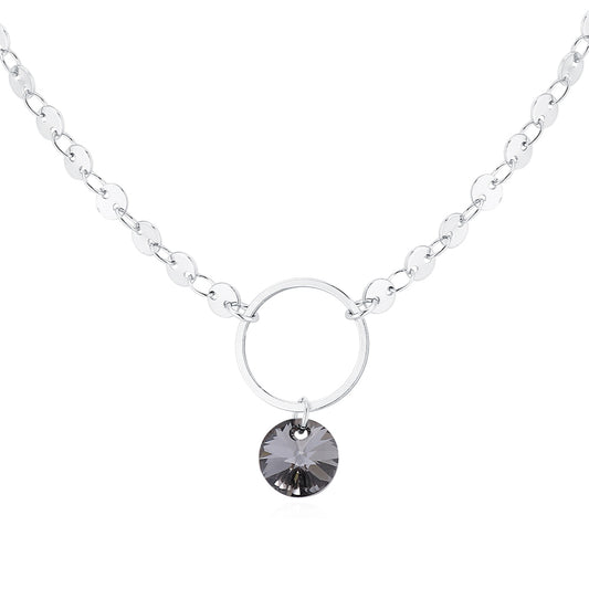 Rhodium-Plated Brass Choker with Silvernight Swarovski Rivoli Pendant