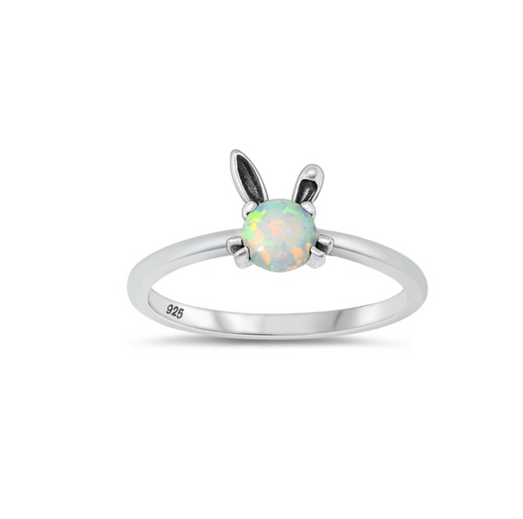 Lab-created opal &sterling Silver Bunny Round-cut Ring