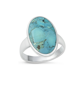 Natural Turquoise & Sterling Silver Oval-Cut Ring