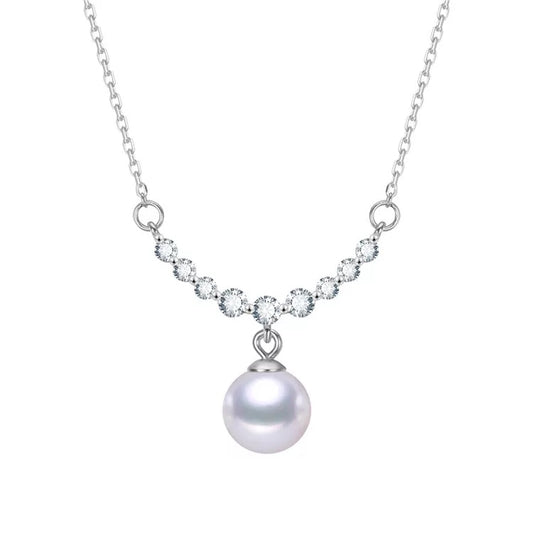 White Freshwater Pearl Cubic Zirconia Curved Necklace