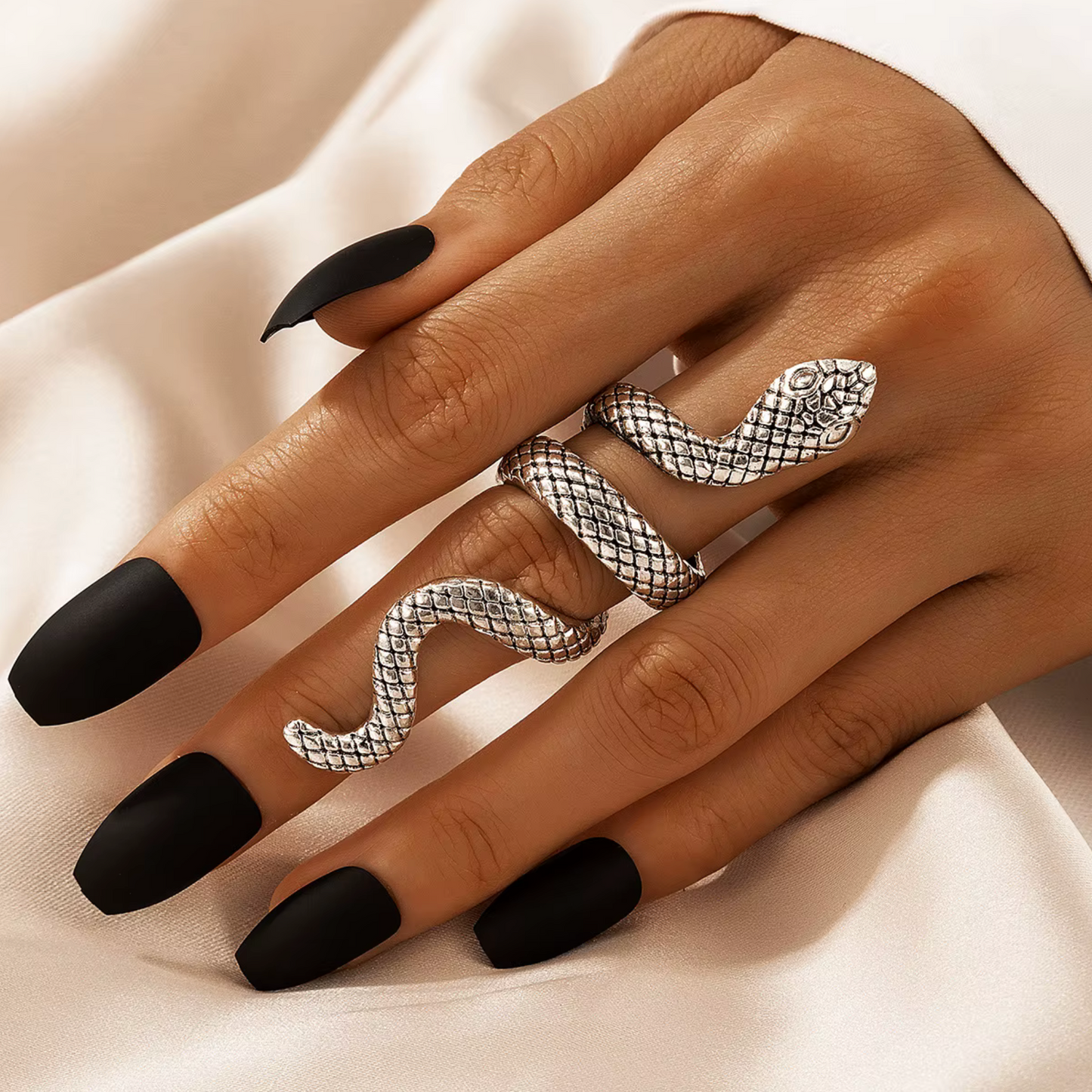 Silvertone Snake Ring Set