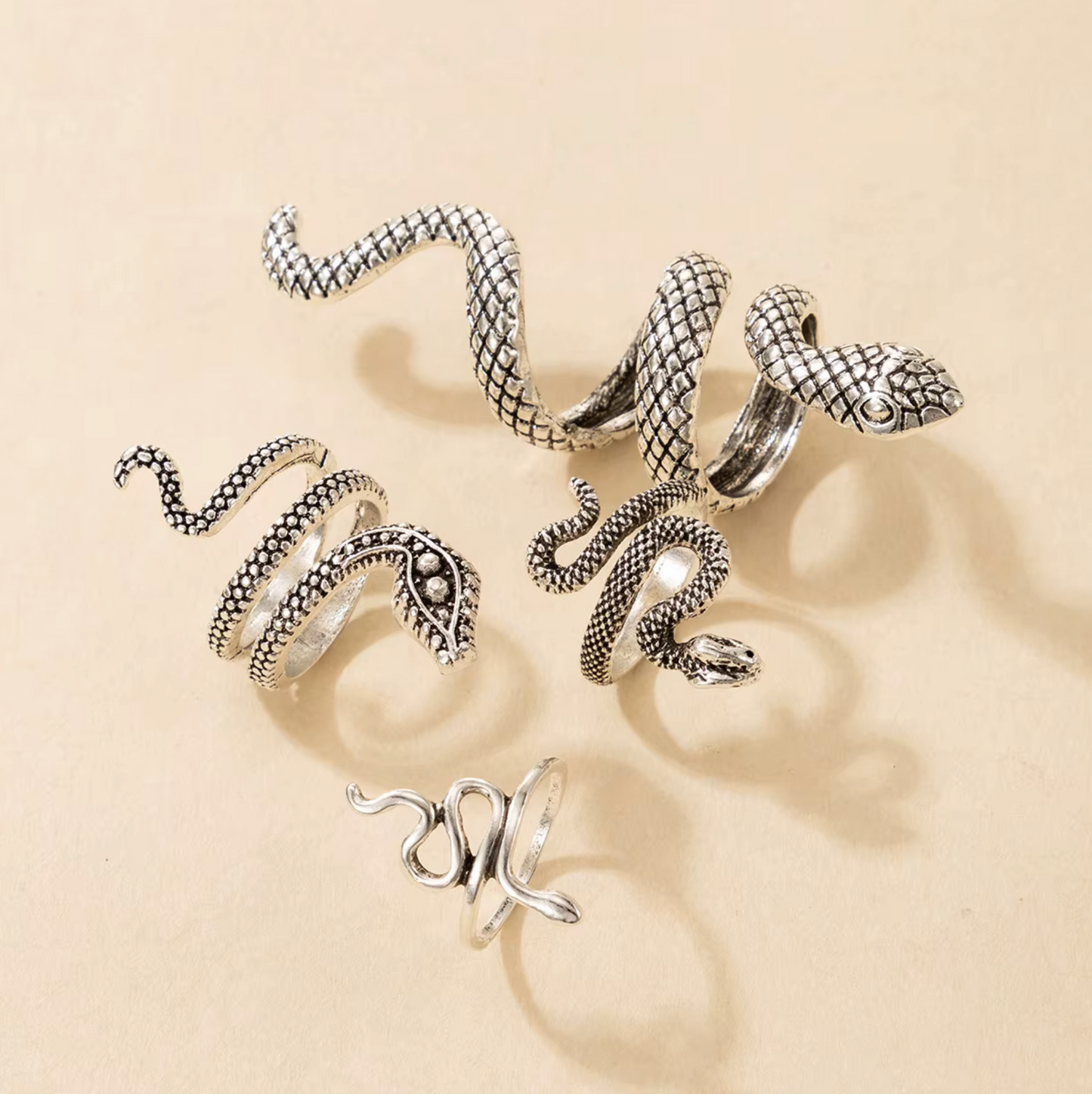 Silvertone Snake Ring Set