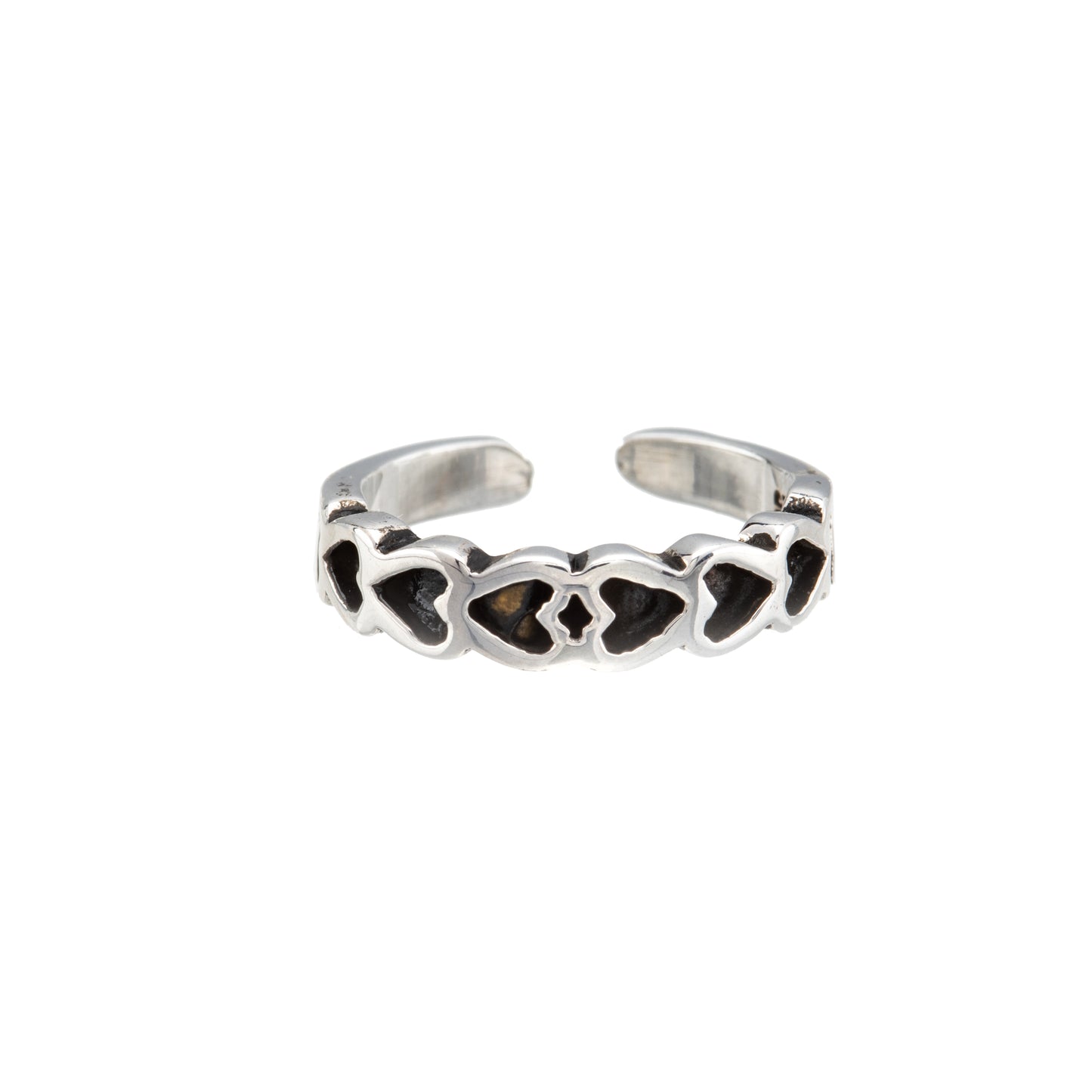 Sterling Silver Oxidized Hearts Toe Ring