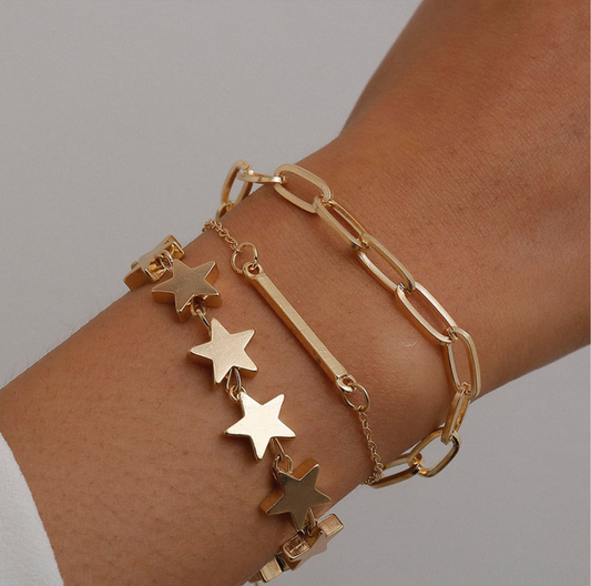 Goldtone Star Chain Link Bracelet Set
