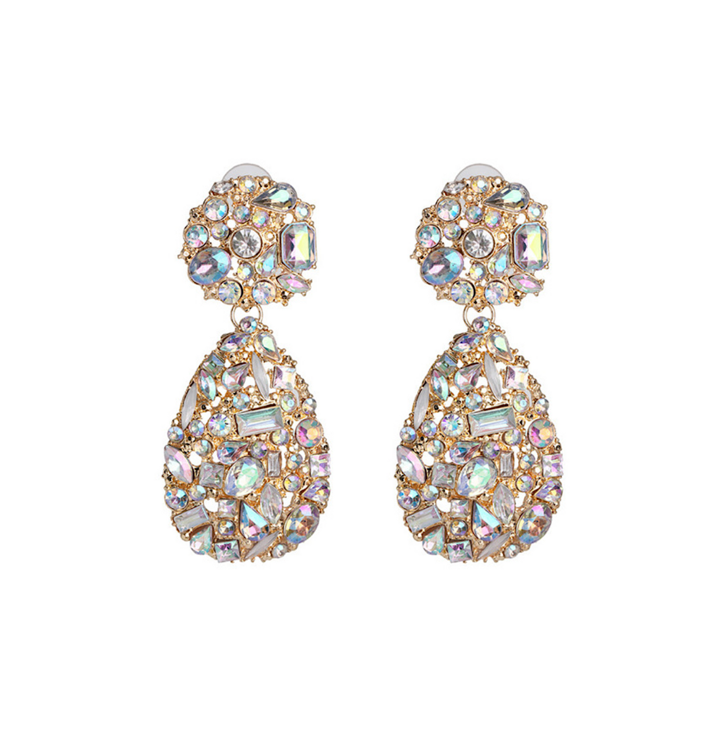 Goldtone & Iridescent Crystal Encrusted Teardrop Earrings