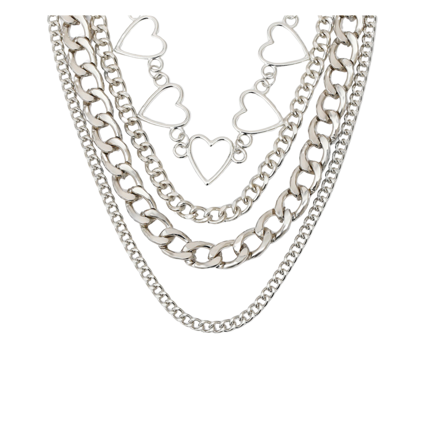 Silvertone Layered Heart Necklace