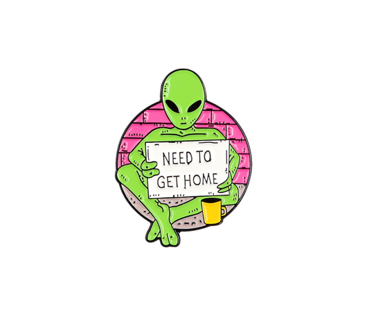 Pink Green Need To Get Home Alien Brooch
