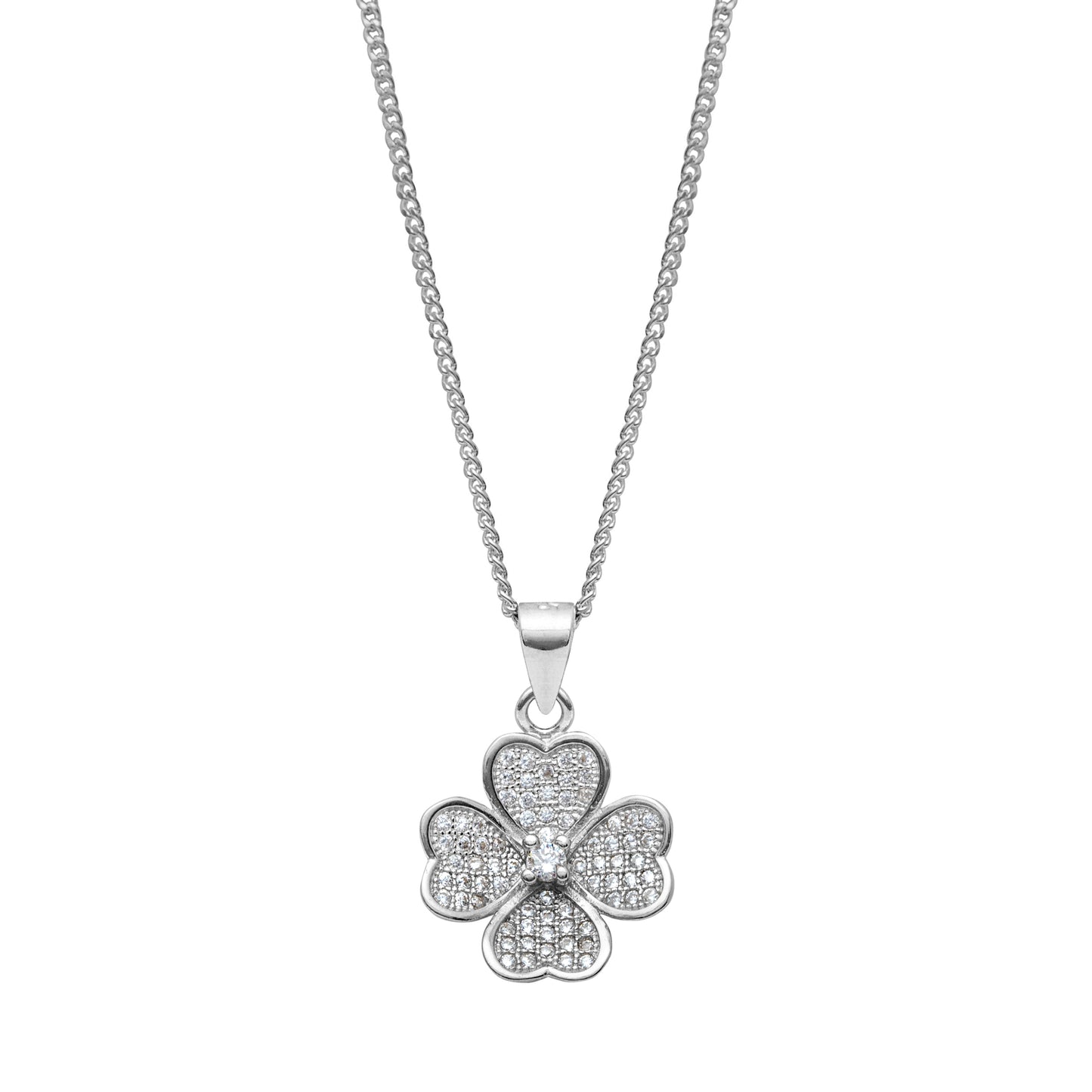 Sterling Silver & Cubic Zirconia Four Leaf Clover Pendant Necklace