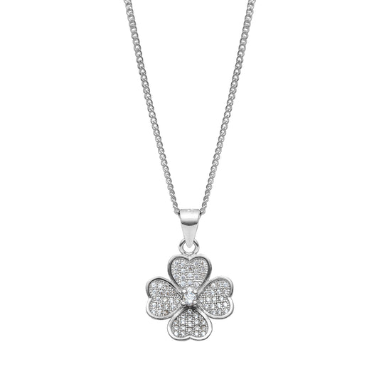 Sterling Silver & Cubic Zirconia Four Leaf Clover Pendant Necklace