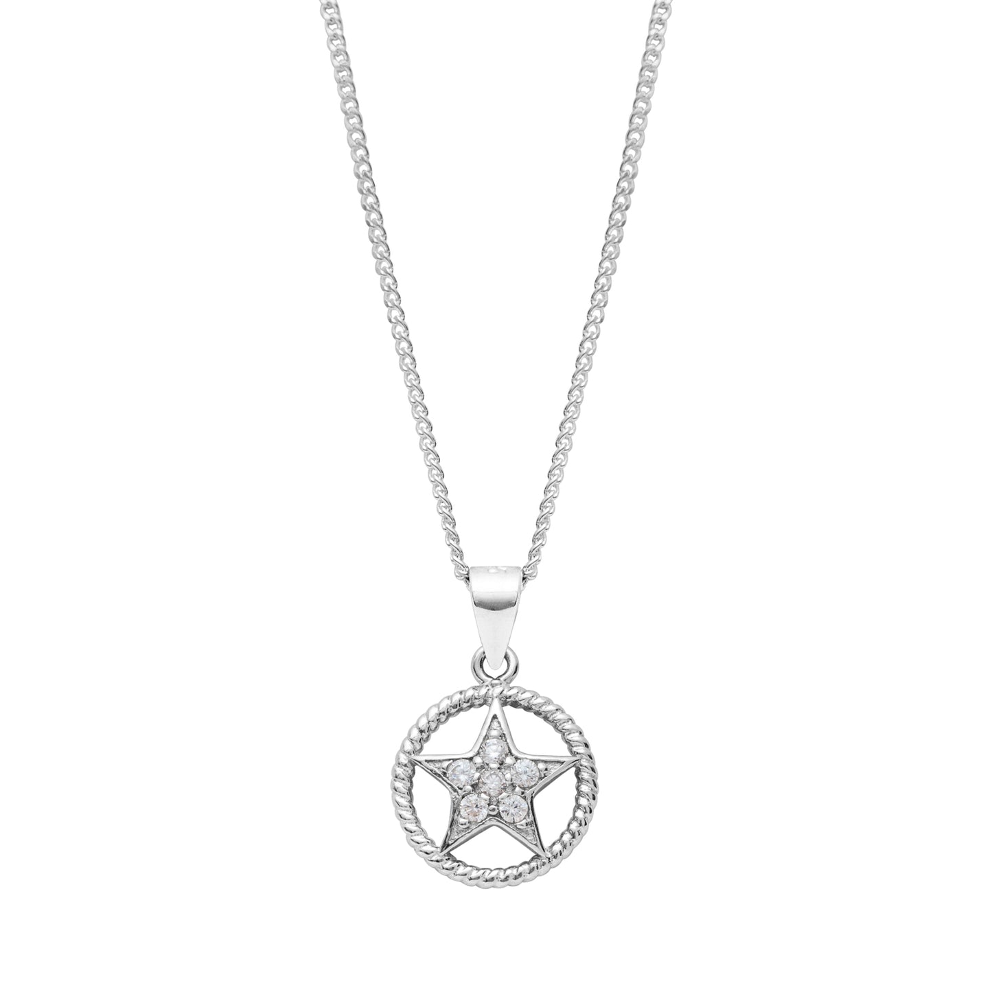 Sterling Silver & Cubic Zirconia Star Circle Pendant Necklace