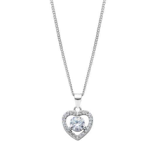 Sterling Silver & Cubic Zirconia Open Heart Pendant Necklace