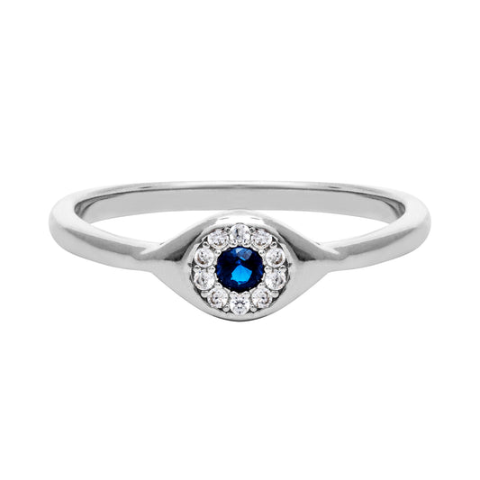 Blue Cubic Zirconia & Sterling Silver Eye Ring