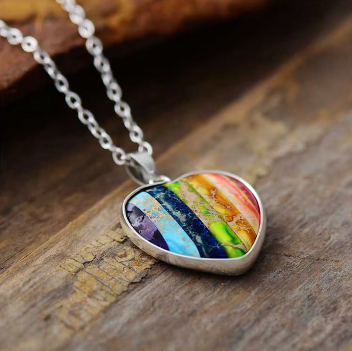 Striped Multi Colored Heart Pendant With Howlite Gemstones