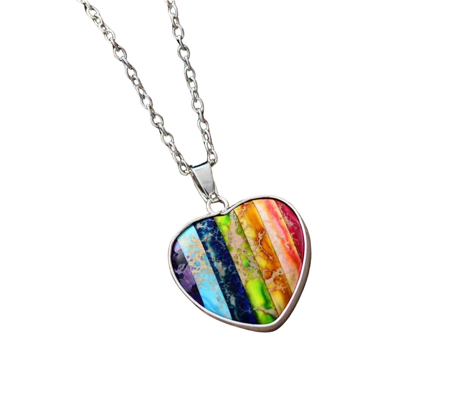 Striped Multi Colored Heart Pendant With Howlite Gemstones